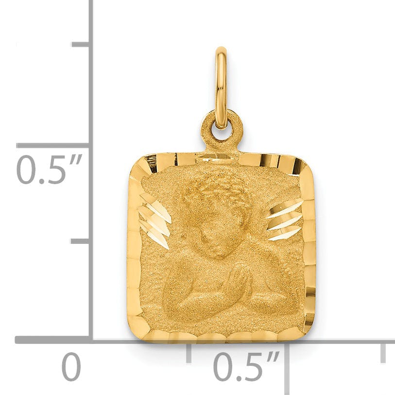 Lovely Rita's Pendants & Charms 14K Yellow Gold Satin and D.C Finish Square Shape Angel Pendant