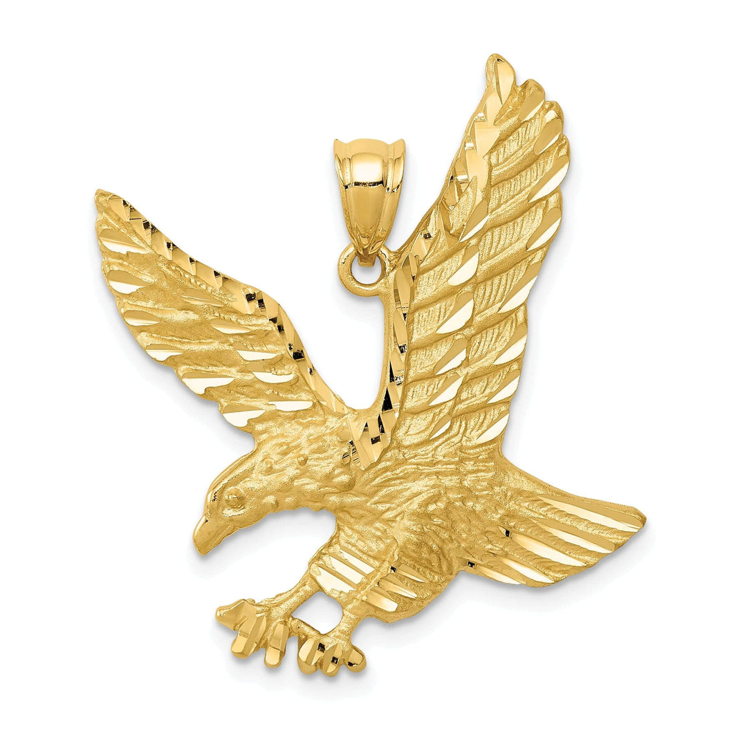 Lovely Rita's Pendants & Charms 14k Yellow Gold Satin Brush Diamond Cut Finish Solid Mens Eagle Pendant
