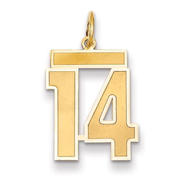Lovely Rita's Pendants & Charms 14k Yellow Gold Satin Brush Finish Medium Size Number 14 Charm Pendant