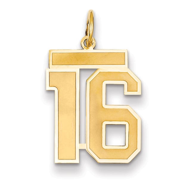 Lovely Rita's Pendants & Charms 14k Yellow Gold Satin Brush Finish Medium Size Number 16 Charm Pendant