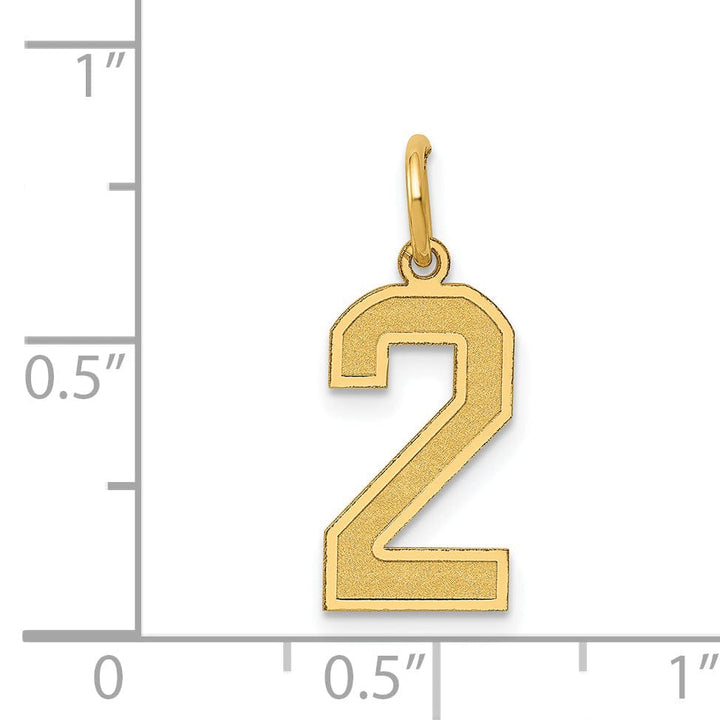 Lovely Rita's Pendants & Charms 14k Yellow Gold Satin Brush Finish Medium Size Number 2 Charm Pendant