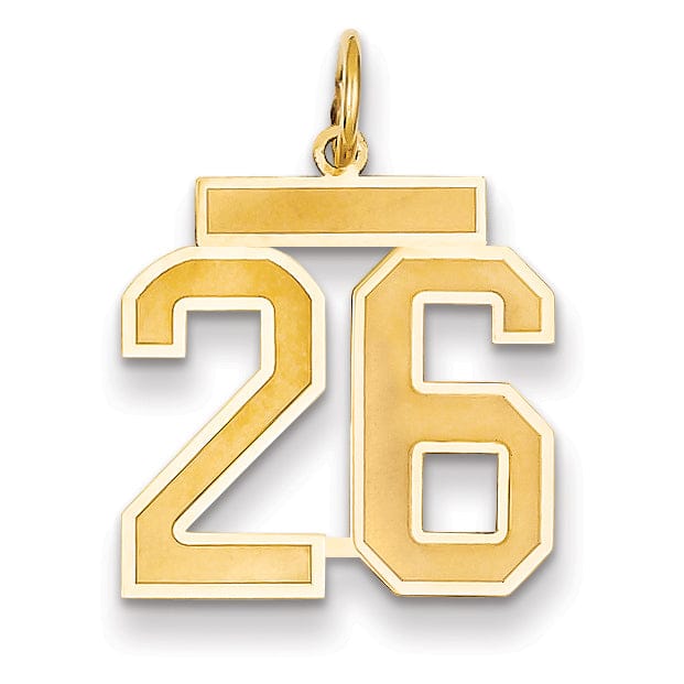 Lovely Rita's Pendants & Charms 14k Yellow Gold Satin Brush Finish Medium Size Number 26 Charm Pendant