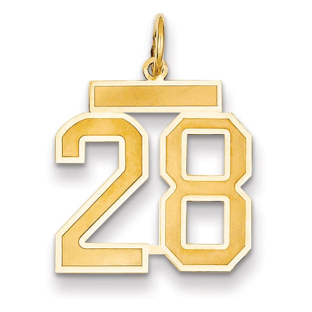Lovely Rita's Pendants & Charms 14k Yellow Gold Satin Brush Finish Medium Size Number 28 Charm Pendant