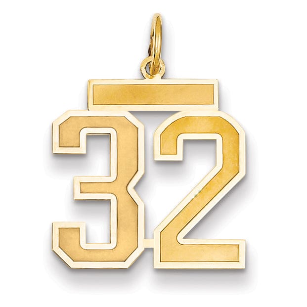 Lovely Rita's Pendants & Charms 14k Yellow Gold Satin Brush Finish Medium Size Number 32 Charm Pendant