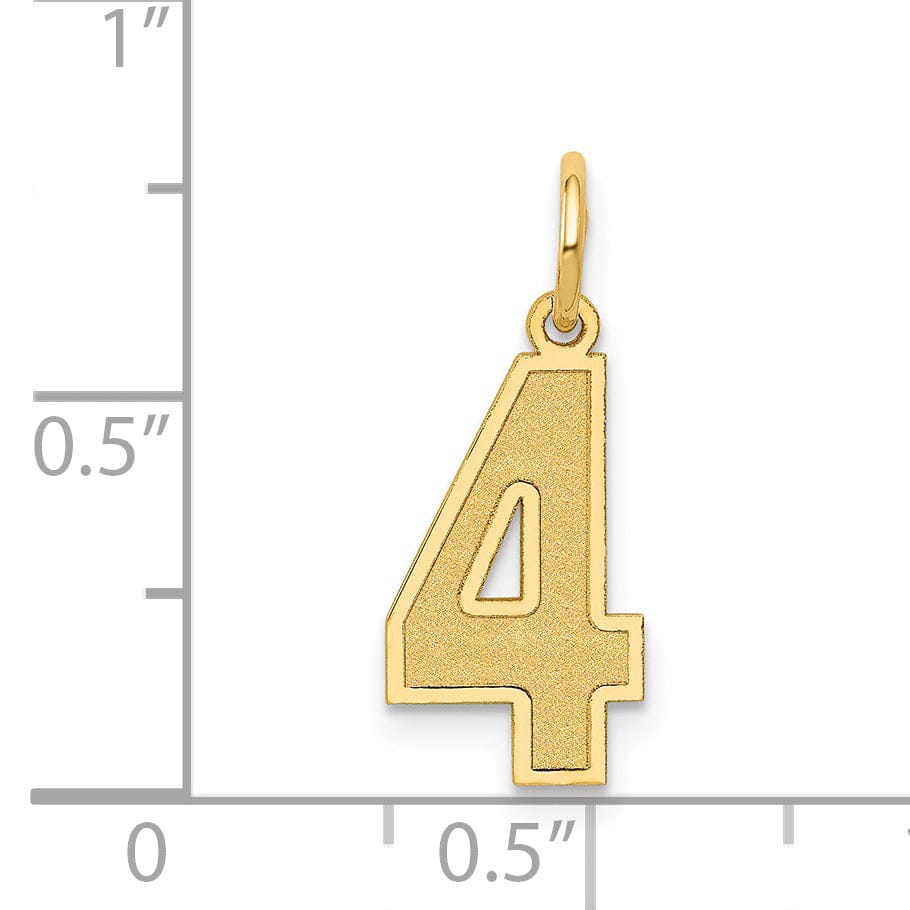 Lovely Rita's Pendants & Charms 14k Yellow Gold Satin Brush Finish Medium Size Number 4 Charm Pendant