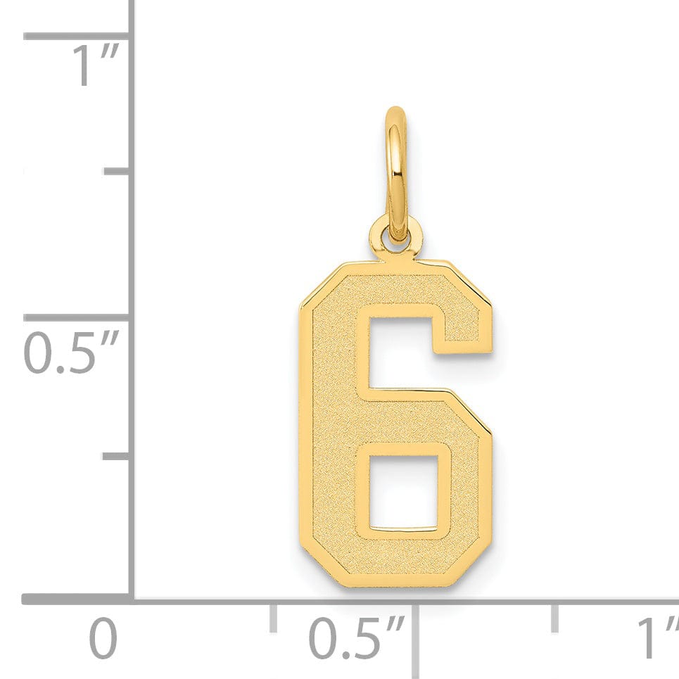 Lovely Rita's Pendants & Charms 14k Yellow Gold Satin Brush Finish Medium Size Number 6 Charm Pendant