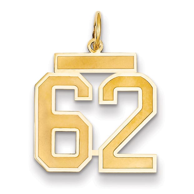 Lovely Rita's Pendants & Charms 14k Yellow Gold Satin Brush Finish Medium Size Number 62 Charm Pendant
