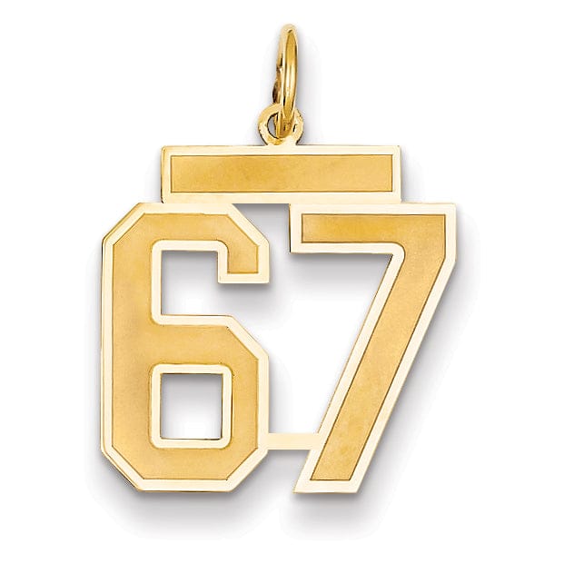 Lovely Rita's Pendants & Charms 14k Yellow Gold Satin Brush Finish Medium Size Number 67 Charm Pendant