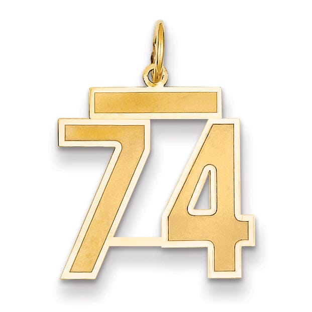 Lovely Rita's Pendants & Charms 14k Yellow Gold Satin Brush Finish Medium Size Number 74 Charm Pendant
