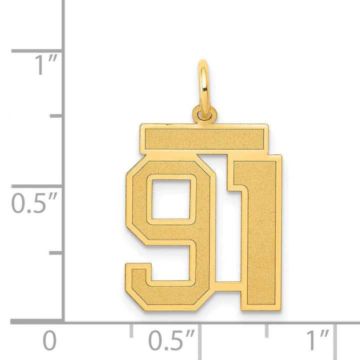 Lovely Rita's Pendants & Charms 14k Yellow Gold Satin Brush Finish Medium Size Number 91 Charm Pendant