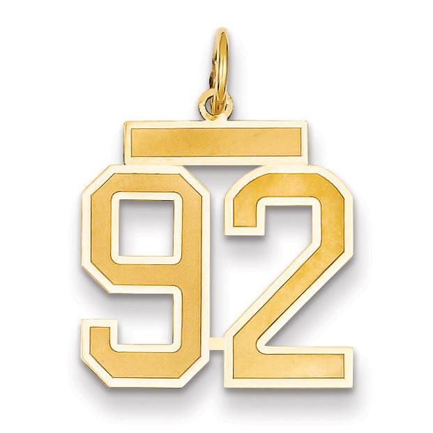 Lovely Rita's Pendants & Charms 14k Yellow Gold Satin Brush Finish Medium Size Number 92 Charm Pendant