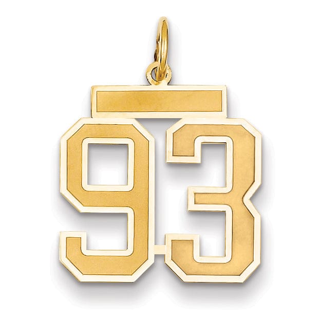 Lovely Rita's Pendants & Charms 14k Yellow Gold Satin Brush Finish Medium Size Number 93 Charm Pendant