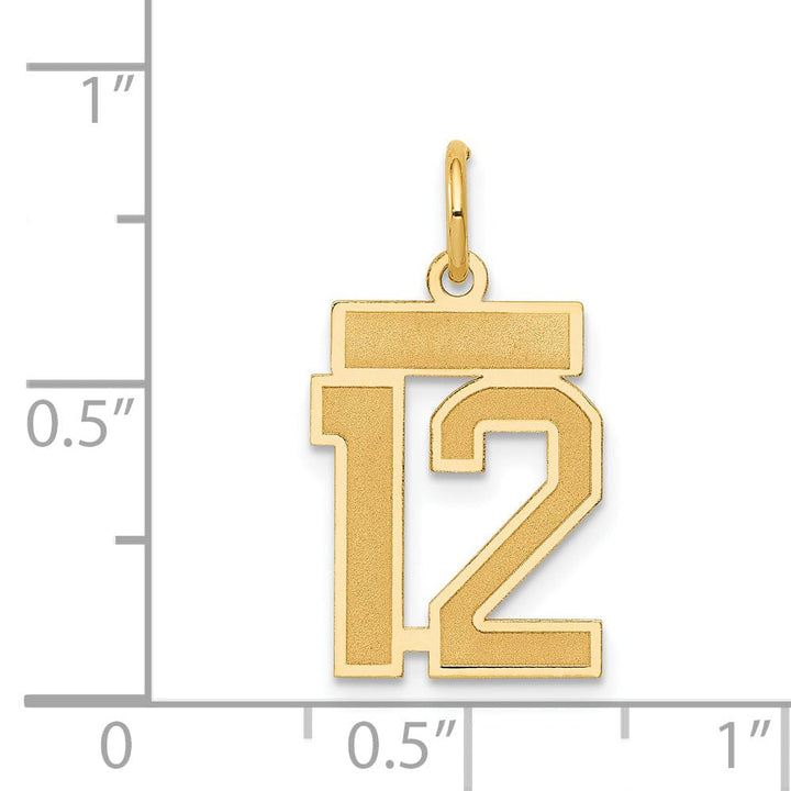 Lovely Rita's Pendants & Charms 14k Yellow Gold Satin Brush Finish Small Size Number 12 Charm Pendant