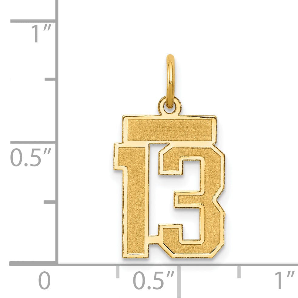 Lovely Rita's Pendants & Charms 14k Yellow Gold Satin Brush Finish Small Size Number 13 Charm Pendant
