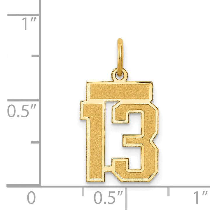 Lovely Rita's Pendants & Charms 14k Yellow Gold Satin Brush Finish Small Size Number 13 Charm Pendant