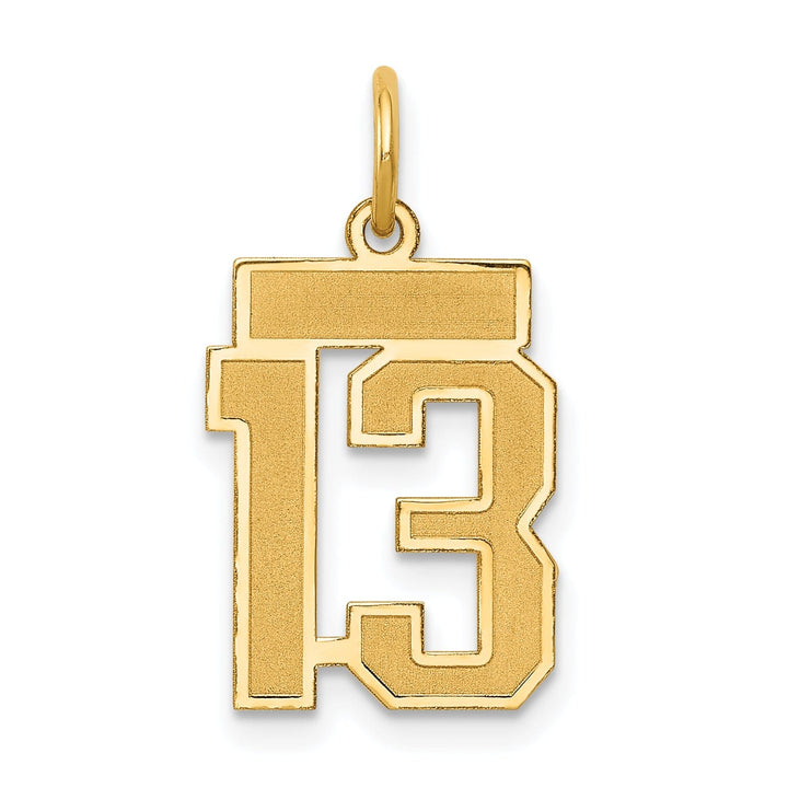 Lovely Rita's Pendants & Charms 14k Yellow Gold Satin Brush Finish Small Size Number 13 Charm Pendant