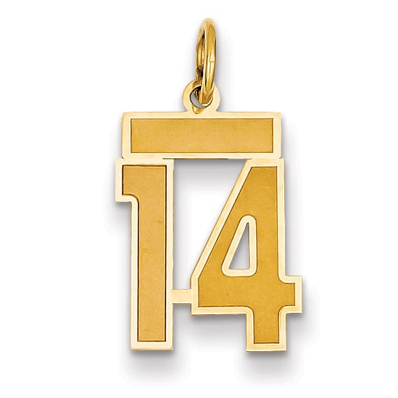 Lovely Rita's Pendants & Charms 14k Yellow Gold Satin Brush Finish Small Size Number 14 Charm Pendant