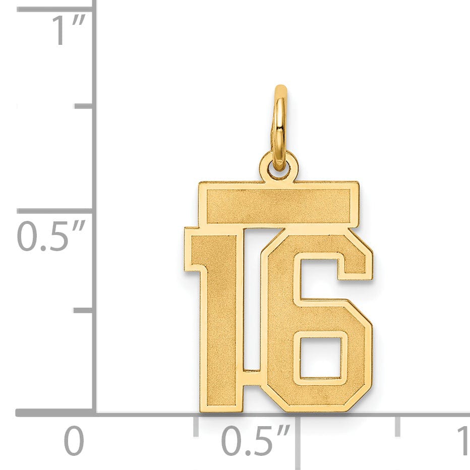 Lovely Rita's Pendants & Charms 14k Yellow Gold Satin Brush Finish Small Size Number 16 Charm Pendant