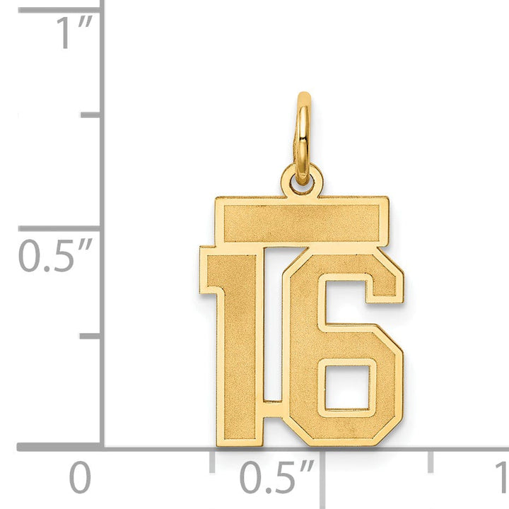 Lovely Rita's Pendants & Charms 14k Yellow Gold Satin Brush Finish Small Size Number 16 Charm Pendant