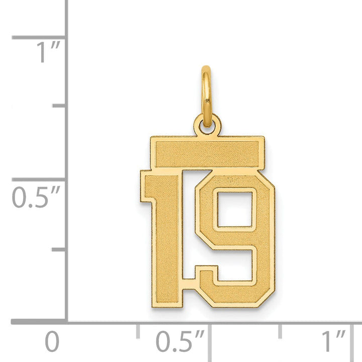 Lovely Rita's Pendants & Charms 14k Yellow Gold Satin Brush Finish Small Size Number 19 Charm Pendant