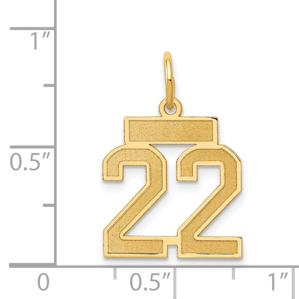 Lovely Rita's Pendants & Charms 14k Yellow Gold Satin Brush Finish Small Size Number 22 Charm Pendant