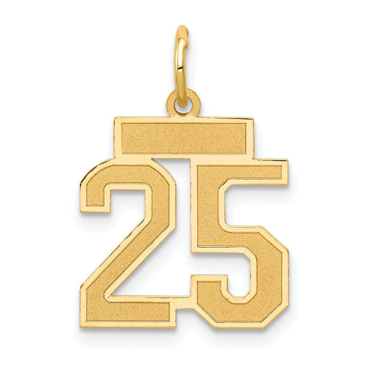 Lovely Rita's Pendants & Charms 14k Yellow Gold Satin Brush Finish Small Size Number 25 Charm Pendant