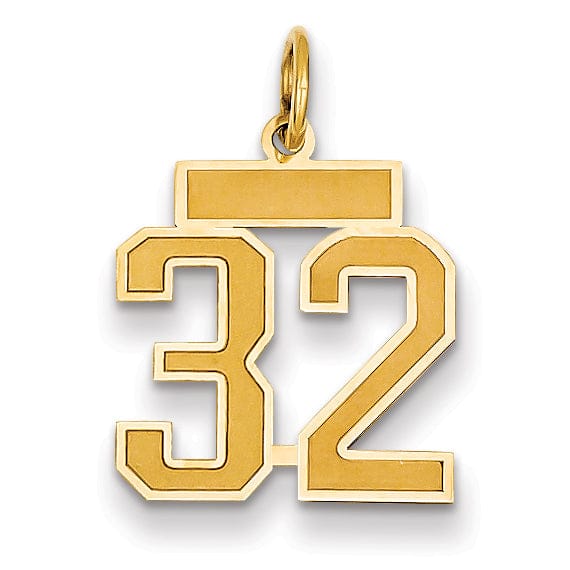 Lovely Rita's Pendants & Charms 14k Yellow Gold Satin Brush Finish Small Size Number 32 Charm Pendant