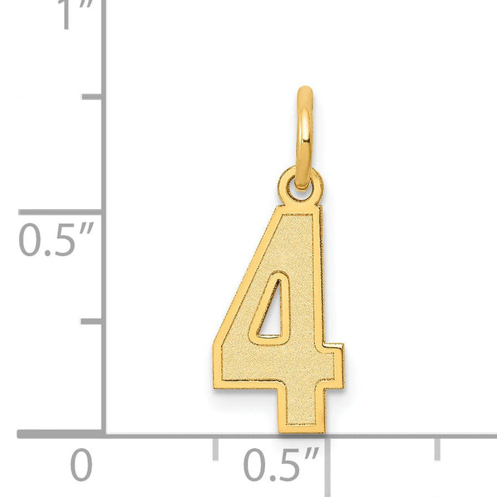 Lovely Rita's Pendants & Charms 14k Yellow Gold Satin Brush Finish Small Size Number 4 Charm Pendant