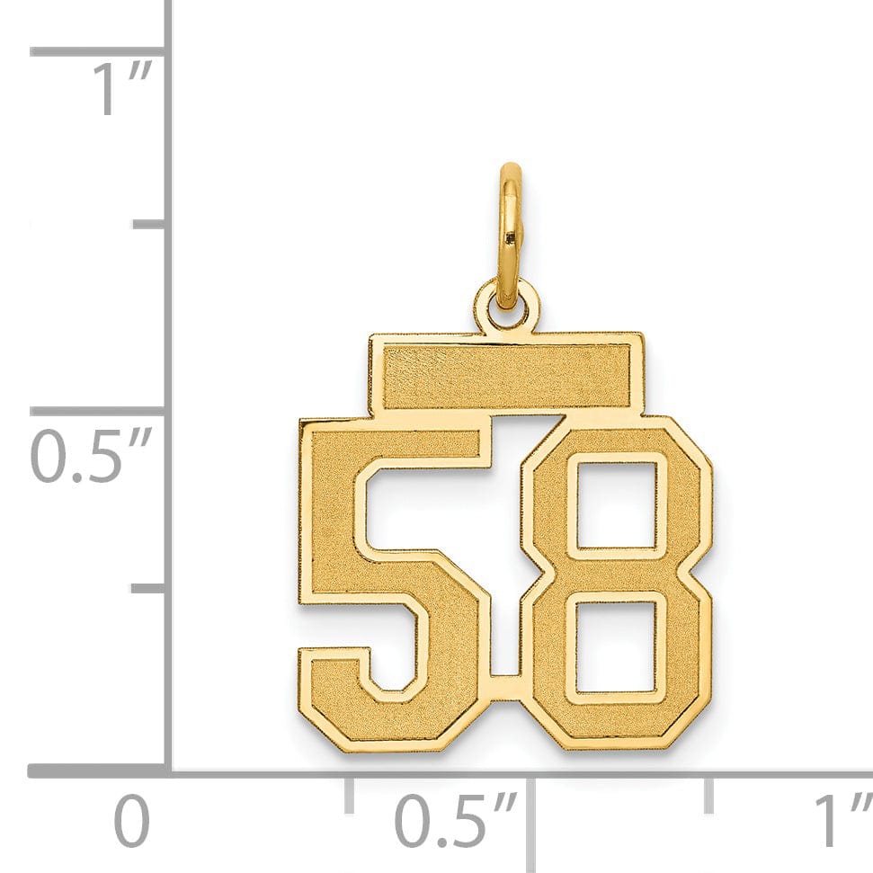Lovely Rita's Pendants & Charms 14k Yellow Gold Satin Brush Finish Small Size Number 58 Charm Pendant