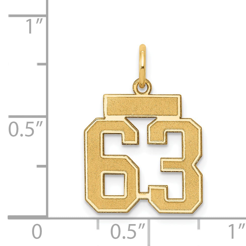 Lovely Rita's Pendants & Charms 14k Yellow Gold Satin Brush Finish Small Size Number 63 Charm Pendant