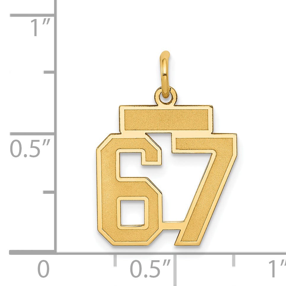 Lovely Rita's Pendants & Charms 14k Yellow Gold Satin Brush Finish Small Size Number 67 Charm Pendant