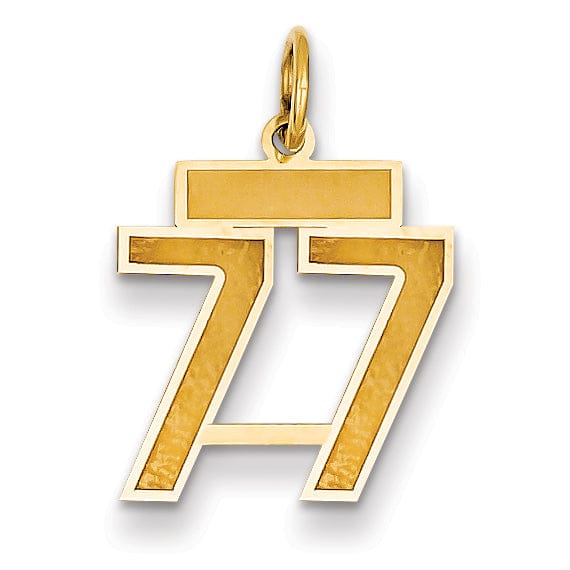 Lovely Rita's Pendants & Charms 14k Yellow Gold Satin Brush Finish Small Size Number 77 Charm Pendant