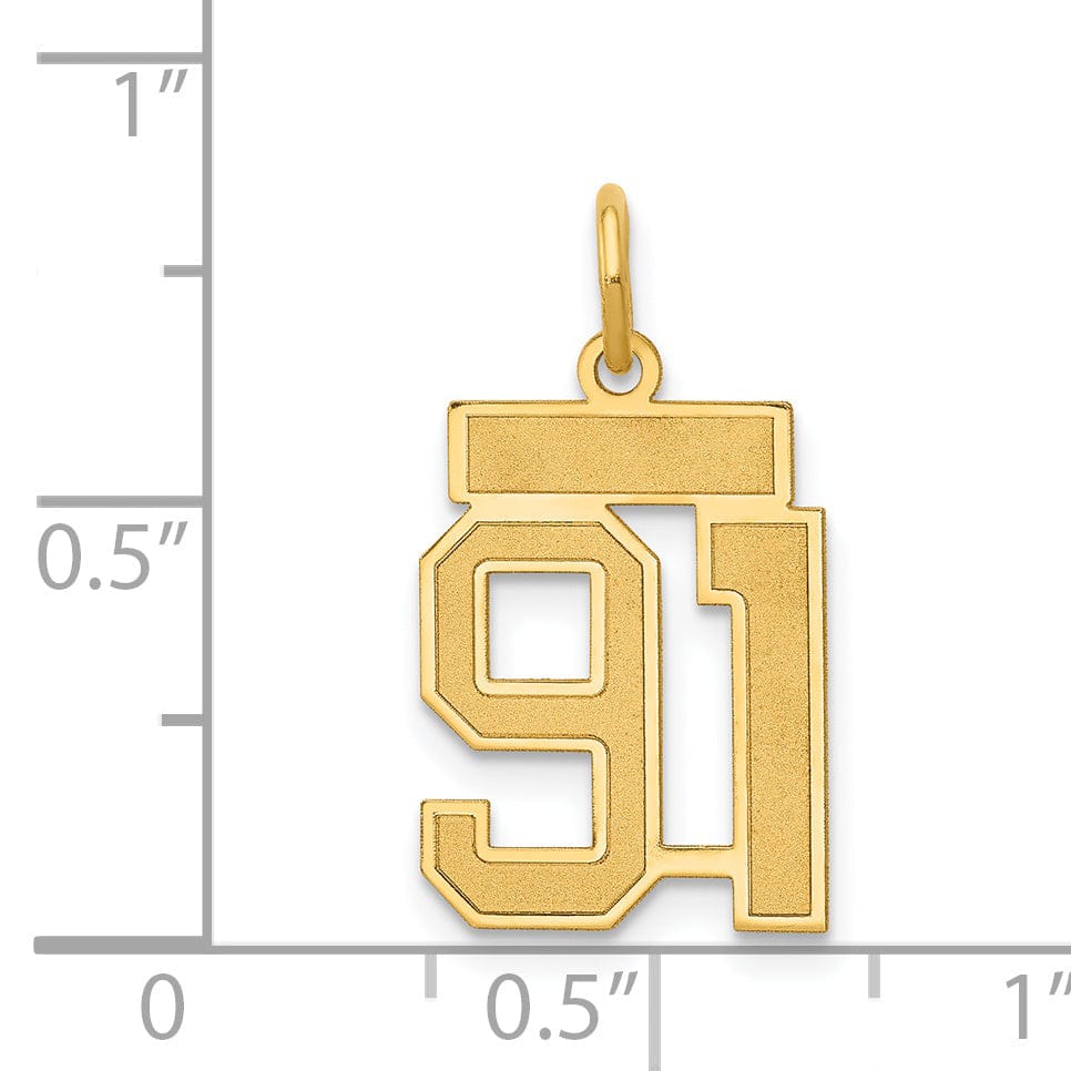 Lovely Rita's Pendants & Charms 14k Yellow Gold Satin Brush Finish Small Size Number 91 Charm Pendant