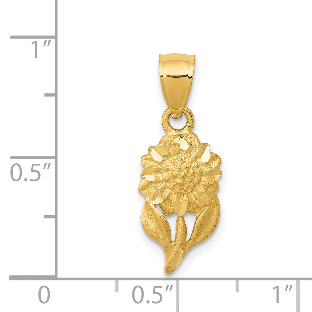 Lovely Rita's Pendants & Charms 14k Yellow Gold Satin Brushed Finish Casted Open Back Solid Diamond-cut Sunflower Charm Pendant