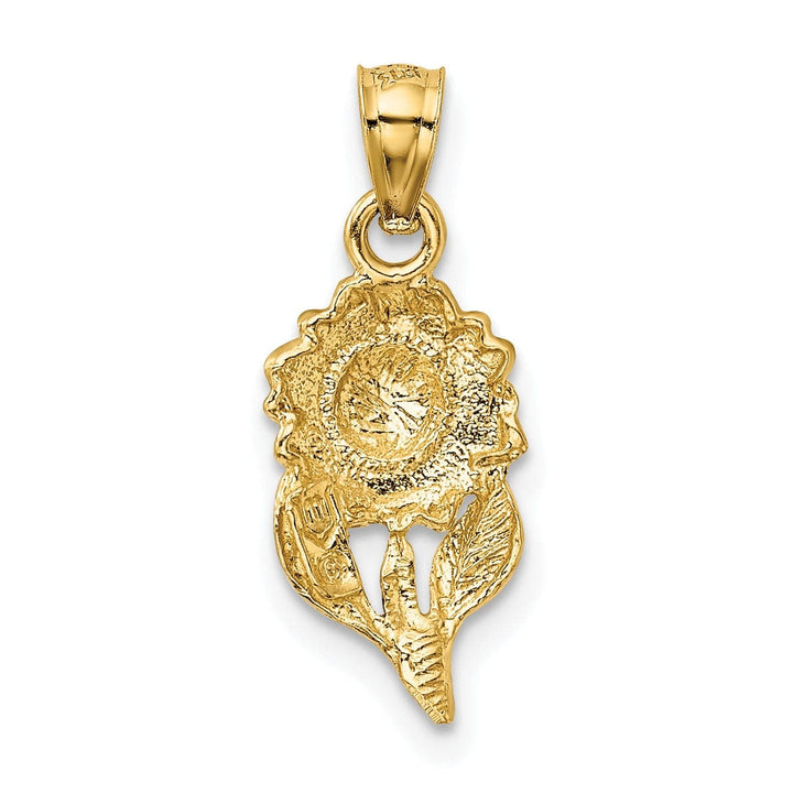 Lovely Rita's Pendants & Charms 14k Yellow Gold Satin Brushed Finish Casted Open Back Solid Diamond-cut Sunflower Charm Pendant