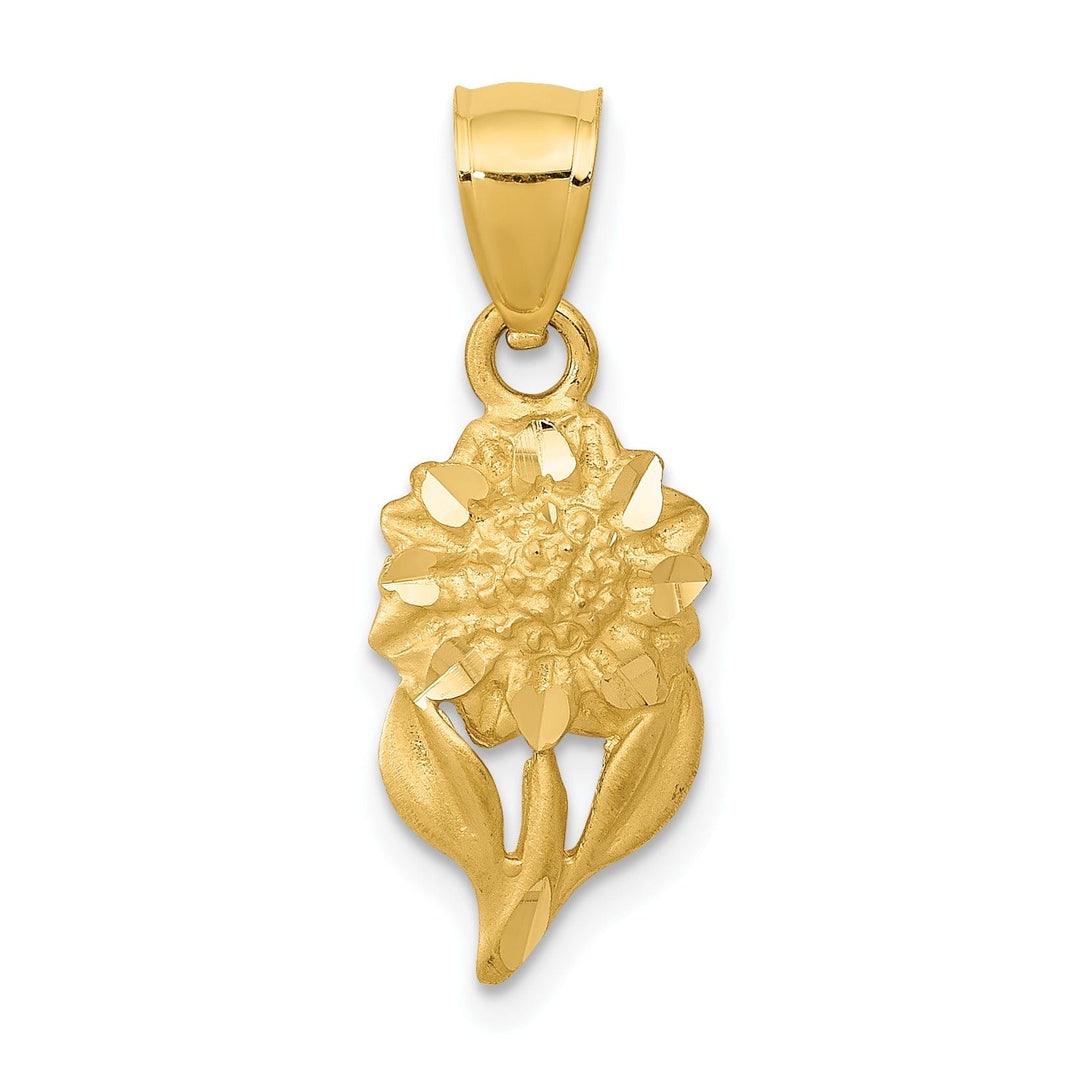 Lovely Rita's Pendants & Charms 14k Yellow Gold Satin Brushed Finish Casted Open Back Solid Diamond-cut Sunflower Charm Pendant