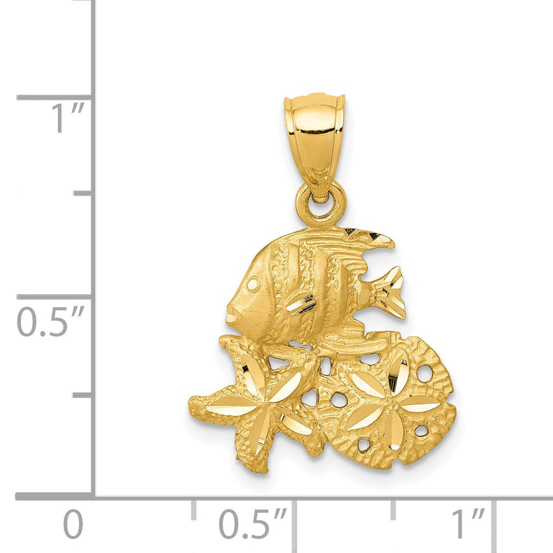 Lovely Rita's Pendants & Charms 14k Yellow Gold Satin D.C Finish Fish Starfish Sand Dollar Pendant