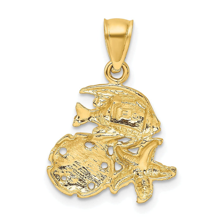 Lovely Rita's Pendants & Charms 14k Yellow Gold Satin D.C Finish Fish Starfish Sand Dollar Pendant