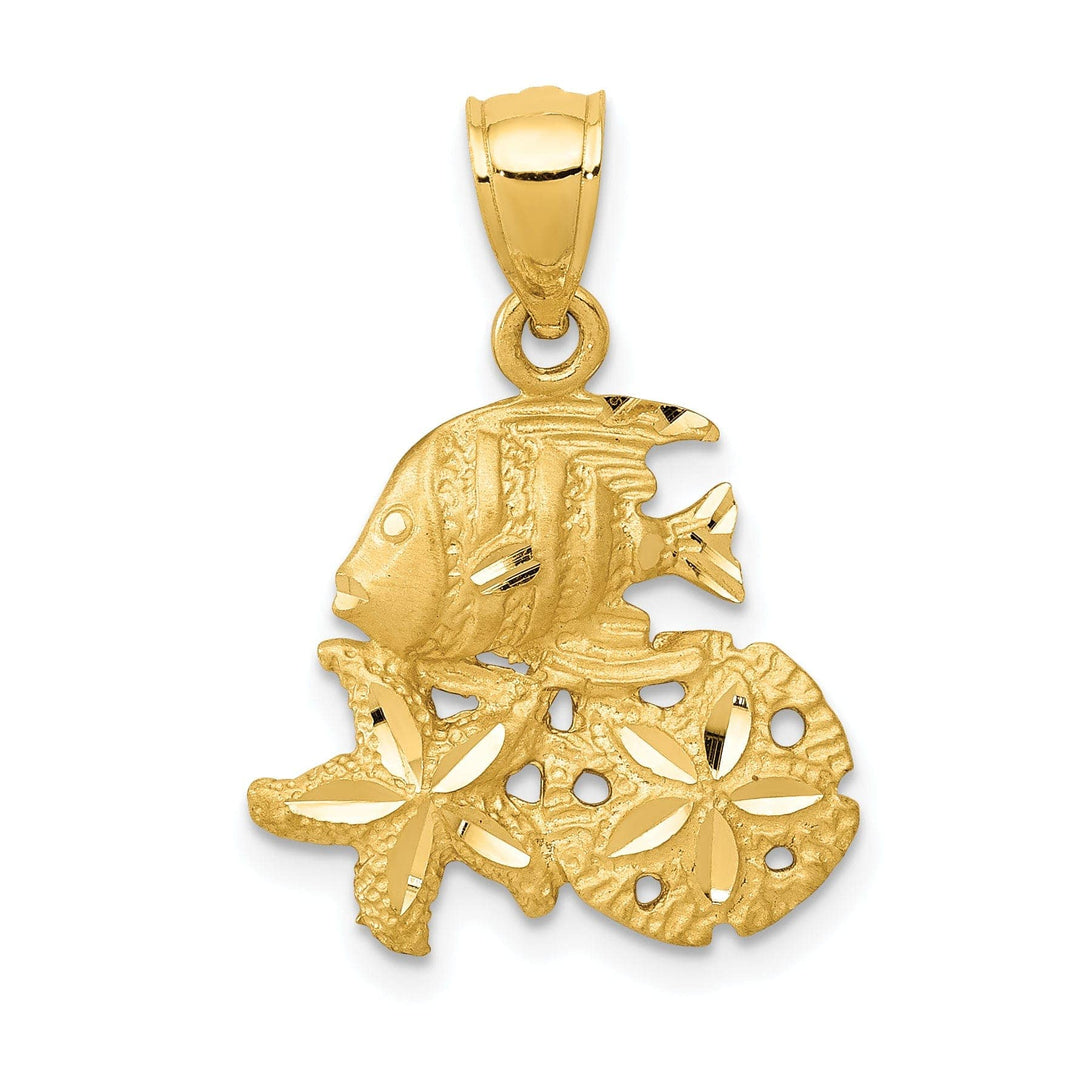 Lovely Rita's Pendants & Charms 14k Yellow Gold Satin D.C Finish Fish Starfish Sand Dollar Pendant