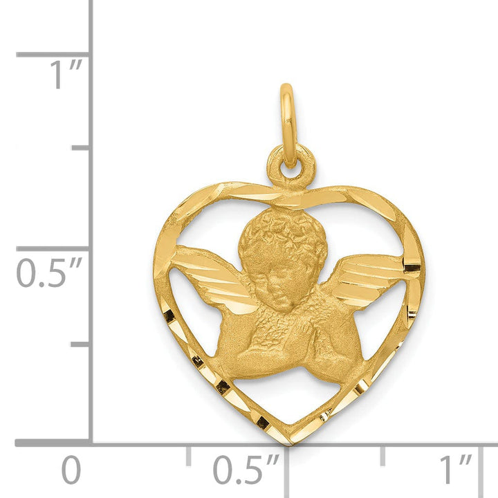 Lovely Rita's Pendants & Charms 14k Yellow Gold Satin D.C Finish Solid Angel in Heart Pendant
