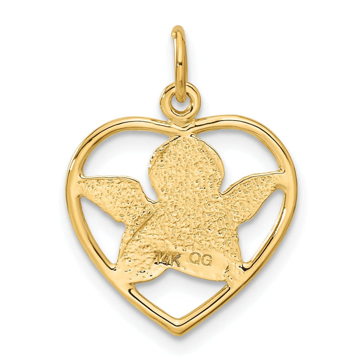 Lovely Rita's Pendants & Charms 14k Yellow Gold Satin D.C Finish Solid Angel in Heart Pendant