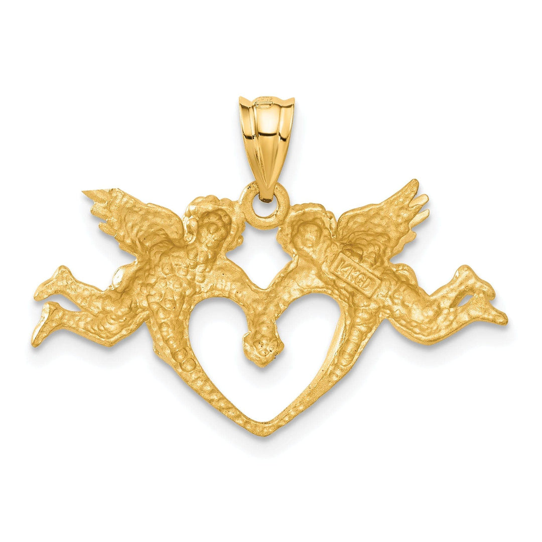 Lovely Rita's Pendants & Charms 14k Yellow Gold Satin D.C Finish Solid Two Angels Heart Pendant