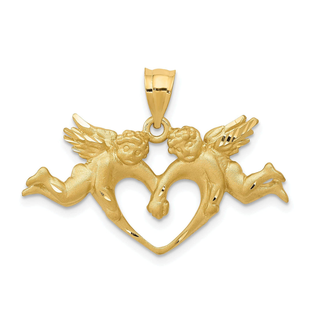Lovely Rita's Pendants & Charms 14k Yellow Gold Satin D.C Finish Solid Two Angels Heart Pendant