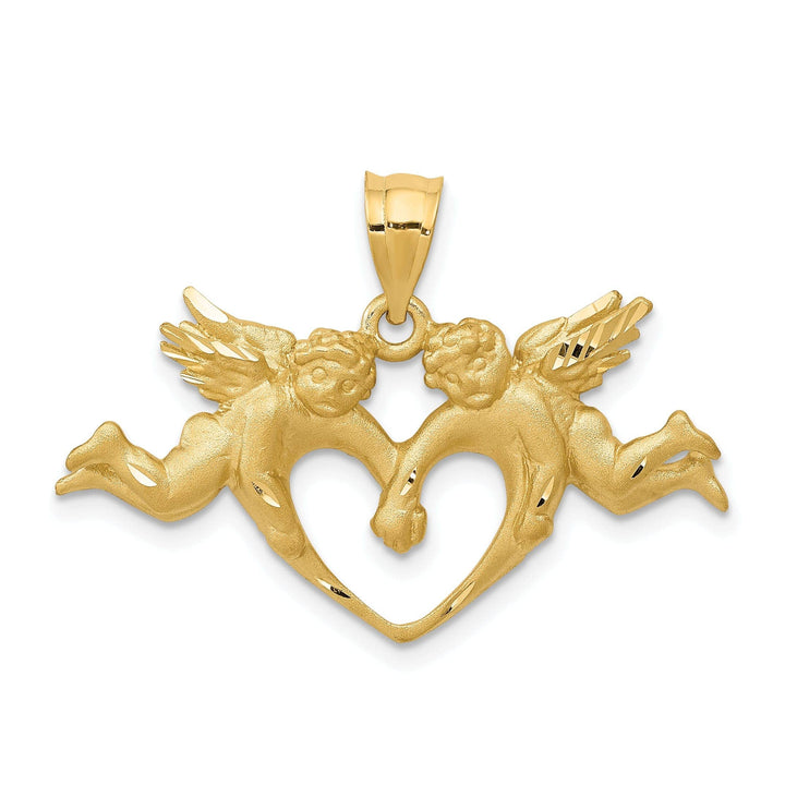 Lovely Rita's Pendants & Charms 14k Yellow Gold Satin D.C Finish Solid Two Angels Heart Pendant