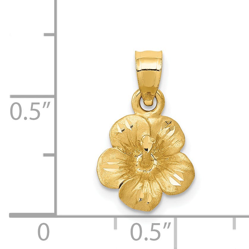 Lovely Rita's Pendants & Charms 14k Yellow Gold Satin D.C Solid Textured Brushed Finish Hibiscus Flower Pendant