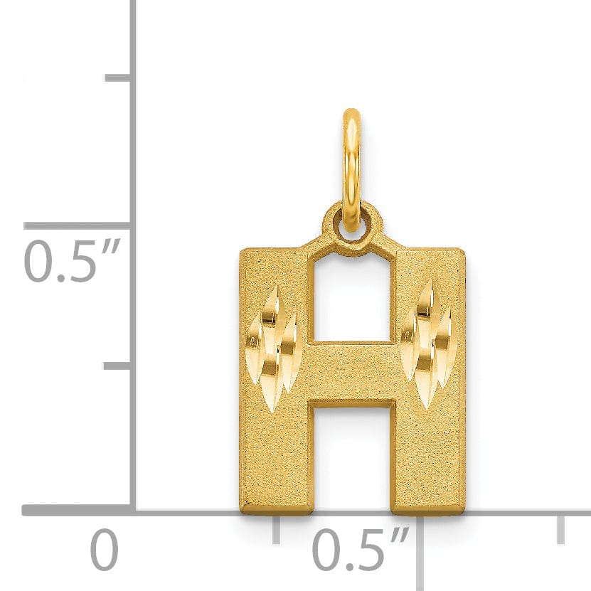 Lovely Rita's Pendants & Charms 14k Yellow Gold Satin Diamond Cut Finish Letter H Initial Charm Pendant