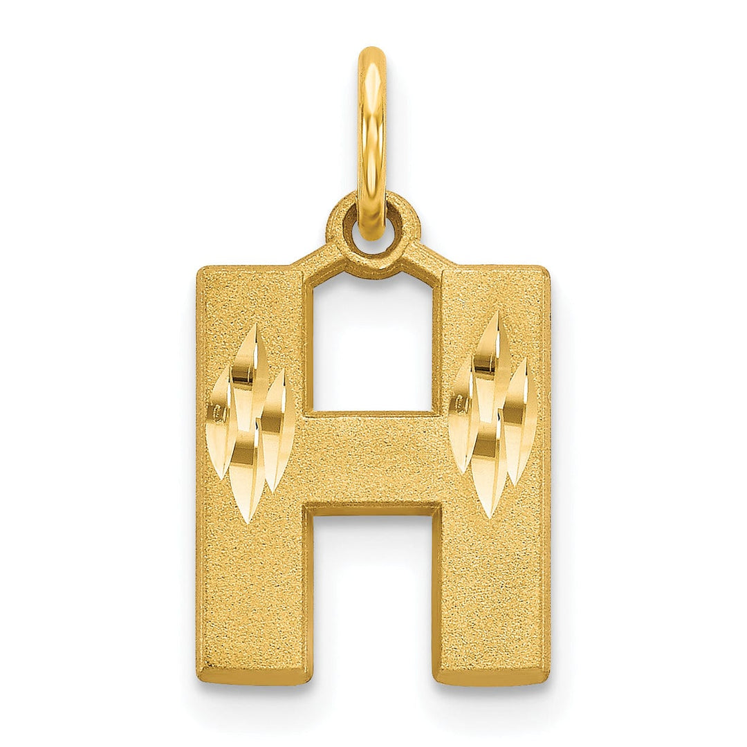 Lovely Rita's Pendants & Charms 14k Yellow Gold Satin Diamond Cut Finish Letter H Initial Charm Pendant