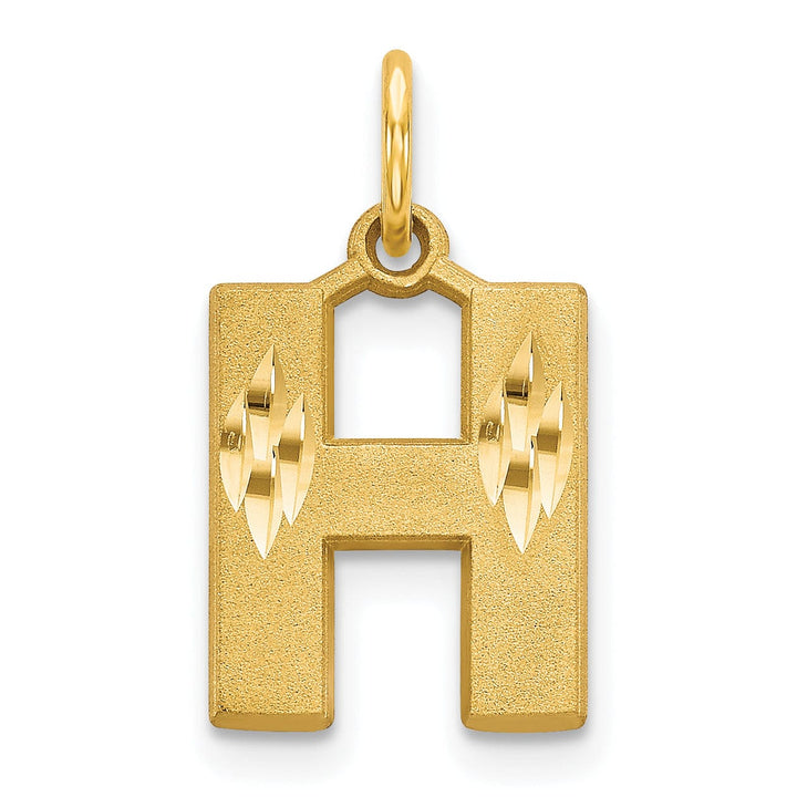 Lovely Rita's Pendants & Charms 14k Yellow Gold Satin Diamond Cut Finish Letter H Initial Charm Pendant