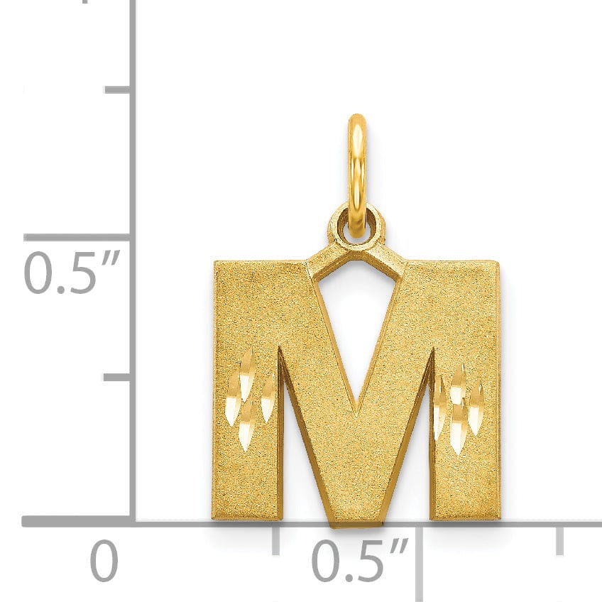 Lovely Rita's Pendants & Charms 14k Yellow Gold Satin Diamond Cut Finish Letter M Initial Charm Pendant