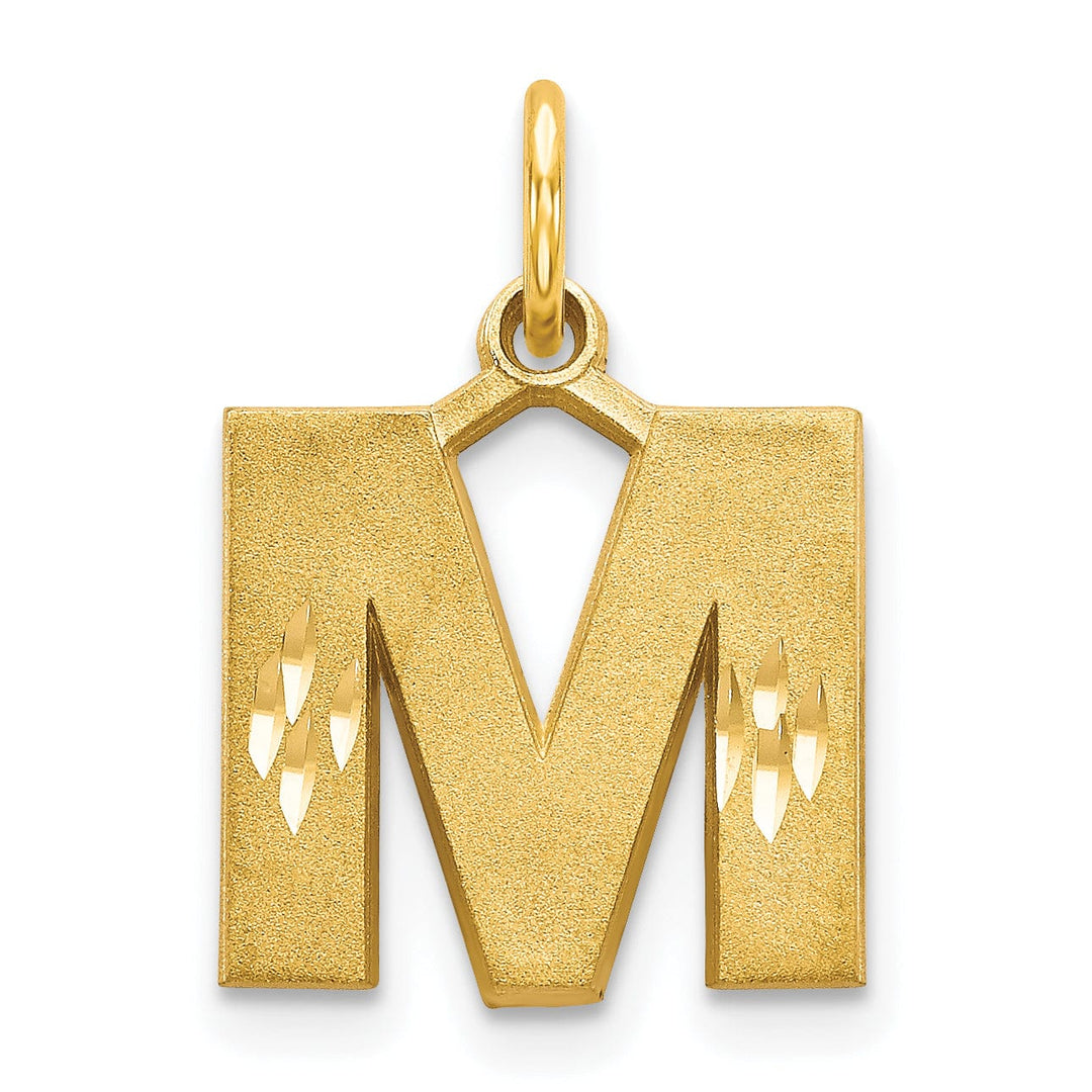 Lovely Rita's Pendants & Charms 14k Yellow Gold Satin Diamond Cut Finish Letter M Initial Charm Pendant